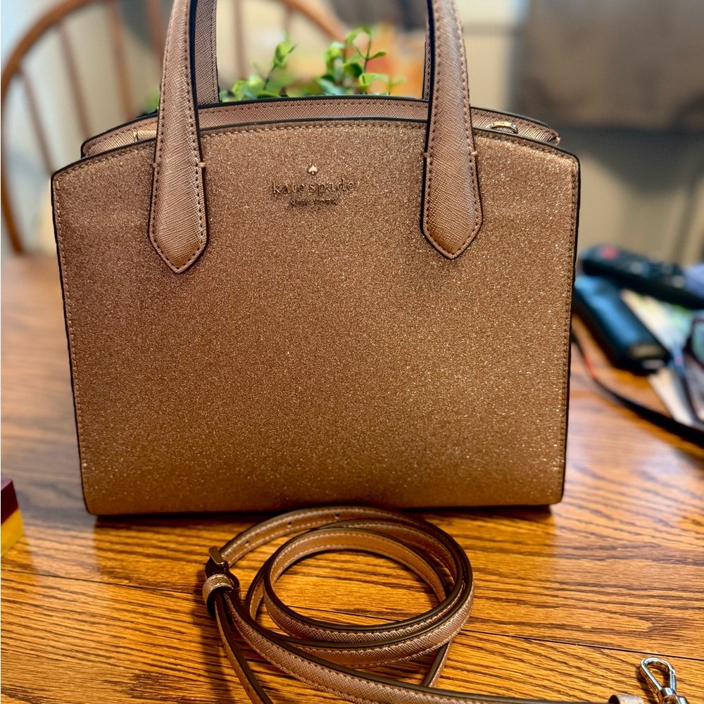 Kate Spade Rose Gold Glitter Tinsel Satchel or Crossbody